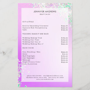 Modern Purple Silver Glitter Salon Price List Flyer