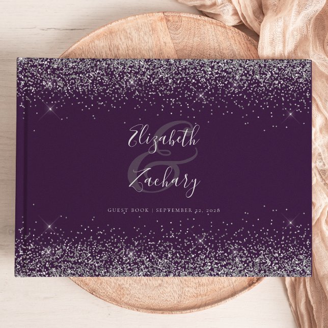 Modern Purple Silver Glitter Script Guest Book (Creator Uploaded)