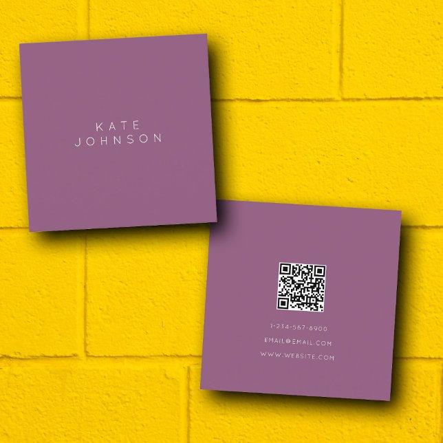 Modern Purple Simple Minimalist QR Code Square Business Card (Creator Uploaded)