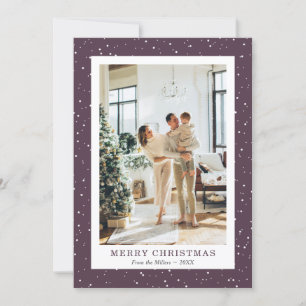 Modern Purple Snow Photo Merry Christmas Cards
