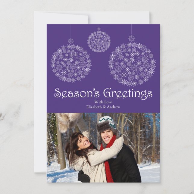 Modern Purple Snowflake Holiday Photo Card (Front)