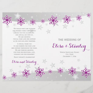 Modern purple snowflakes & stars wedding program