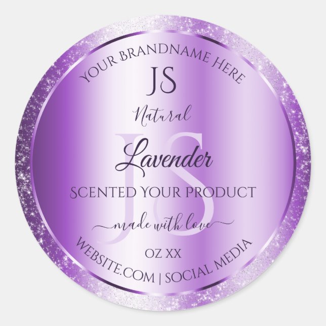 Modern Purple Soft Glitter Product Labels Monogram (Front)