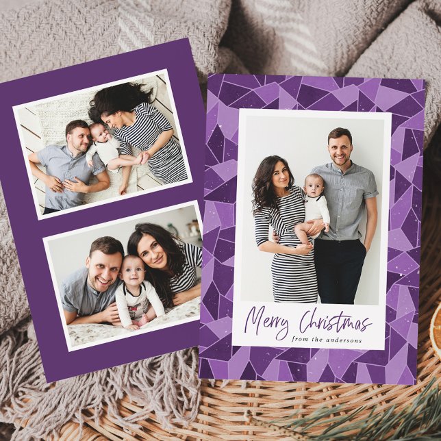 Modern Purple Stained Glass Merry Christmas Photo Holiday Card (Creator Uploaded)