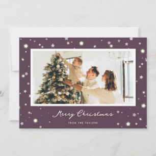 Modern Purple Stars Merry Christmas Photo Cards
