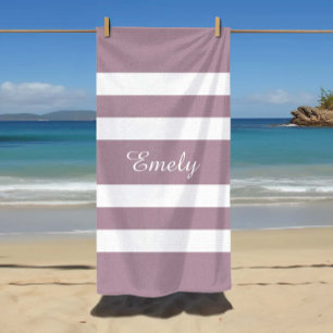 Modern Purple Stripes Beach Towel