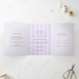 Modern Purple Stripes Elegant Wedding Tri-Fold Invitation