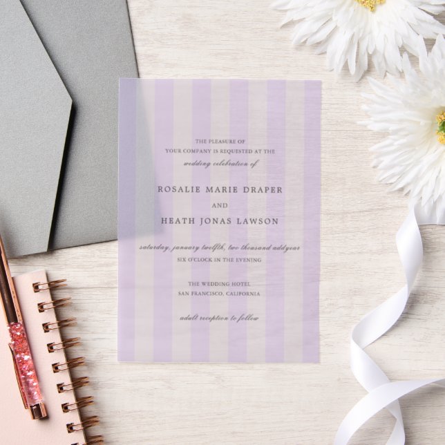 Modern Purple Stripes Elegant Wedding Vellum Invitations (Wedding)