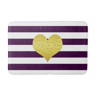 Modern Purple Stripes Pattern Name Bath Mat