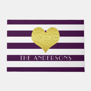 Modern Purple Stripes Pattern Name Doormat