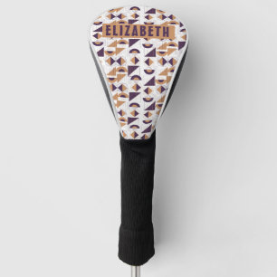 Modern Purple & Tan Geometric Art Custom Name Golf Head Cover