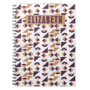 Modern Purple & Tan Geometric Art Custom Name Notebook