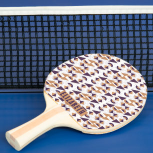 Modern Purple & Tan Geometric Art Custom Name Ping Pong Paddle