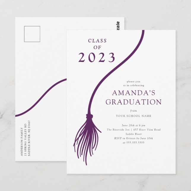 Modern Purple Tassel Graduation Party Postcard (Front/Back)