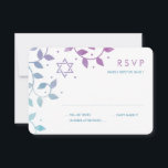 Modern Purple   Teal Bat Mitzvah RSVP Cards<br><div class="desc">Pretty RSVP Cards for Bat Mitzvah party featuring Star of David and pretty,  swirling Tree of Life leaves in modern purple and teal watercolor.</div>