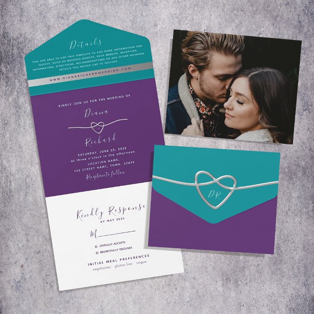 Modern Purple Teal Wedding All In One Invitation (Creator Uploaded)