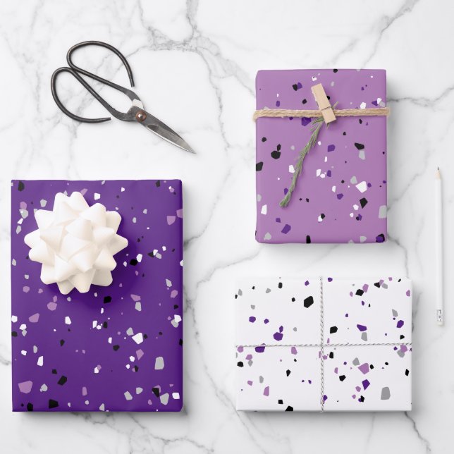 Modern Purple Terrazzo Pattern Wrapping Paper Sheet (Front)