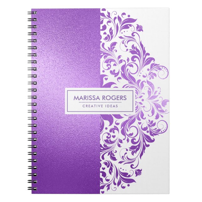 Modern Purple Texture & Swirls On White Notebook (Front)