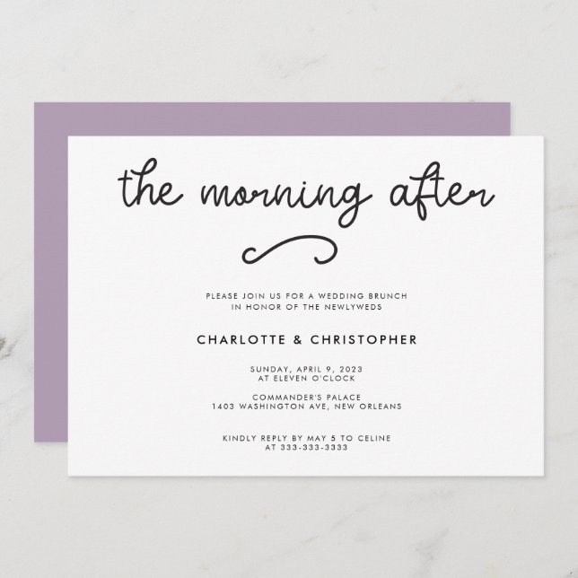 Modern Purple The Morning After Post Wedding Invitation (Front/Back)