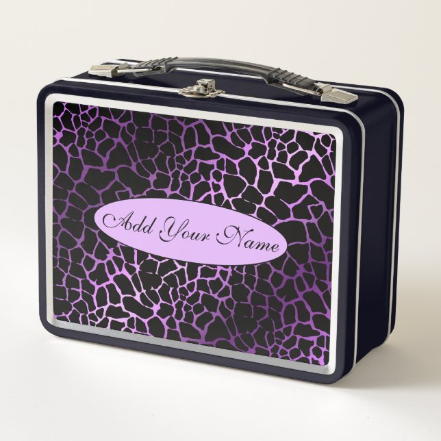 Modern Purple Tiger Add Your Text Metal Lunch Box (Front)