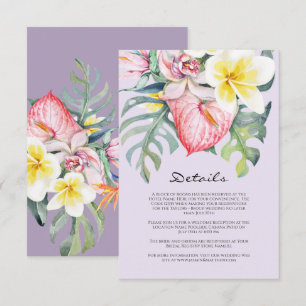 Modern Purple Tropical Floral Hawaii Wedding Enclosure Card