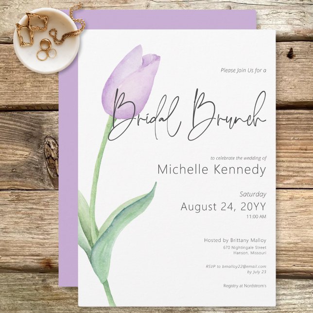 Modern Purple Tulip Solo Bridal Brunch Invitation (Modern Purple Tulip Solo Bridal Brunch Invitation)