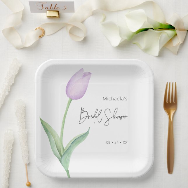Modern Purple Tulip Solo Bridal Shower Luncheon Paper Plate (Wedding)