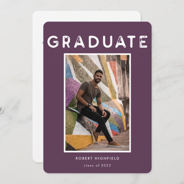 Modern Purple Typography Photo 2022 Graduation Invitation (Front/Back)