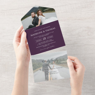 Modern Purple Violet 2 Photo RSVP Wedding All In One Invitation