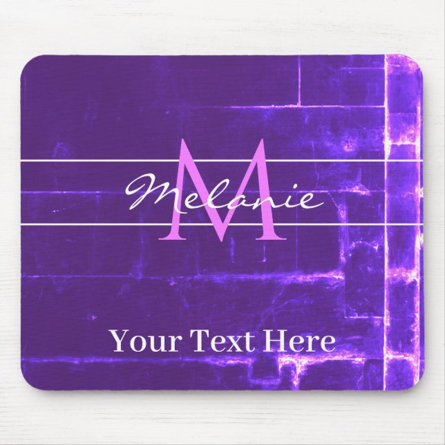 Modern Purple Violet Bricks Monogram Mouse Pad (Front)