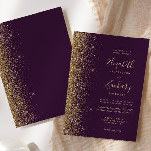Modern Purple Violet Gold Glitter Edge Wedding Invitation
