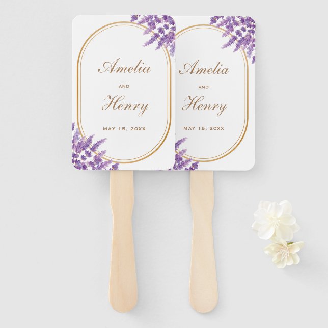 Modern Purple Violet Lavenders Floral Wedding  Hand Fan (Front and Back)