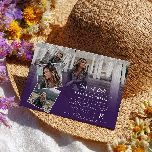 Modern purple violet minimalist photo graduation invitation (Modern purple violet minimalist photo graduation invitation)