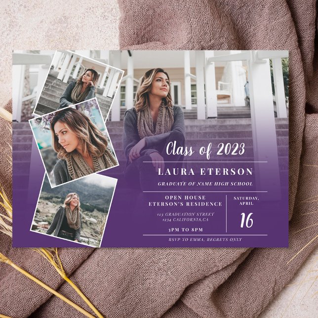 Modern purple violet minimalist photo graduation invitation (Creator Uploaded)