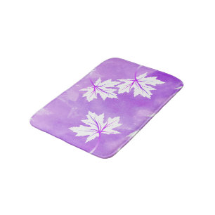 Modern purple watercolor and white maple leaves ba bath mat