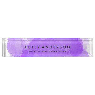 Modern Purple Watercolor Desk Nameplate
