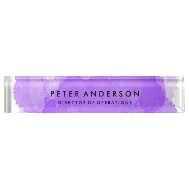 Modern Purple Watercolor Desk Nameplate (Front)