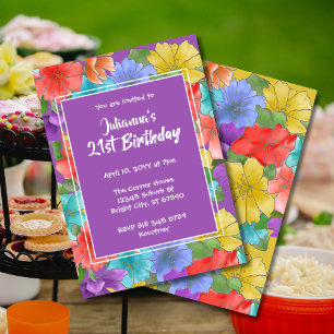 Modern Purple Watercolor Floral 21st Birthday Invitation