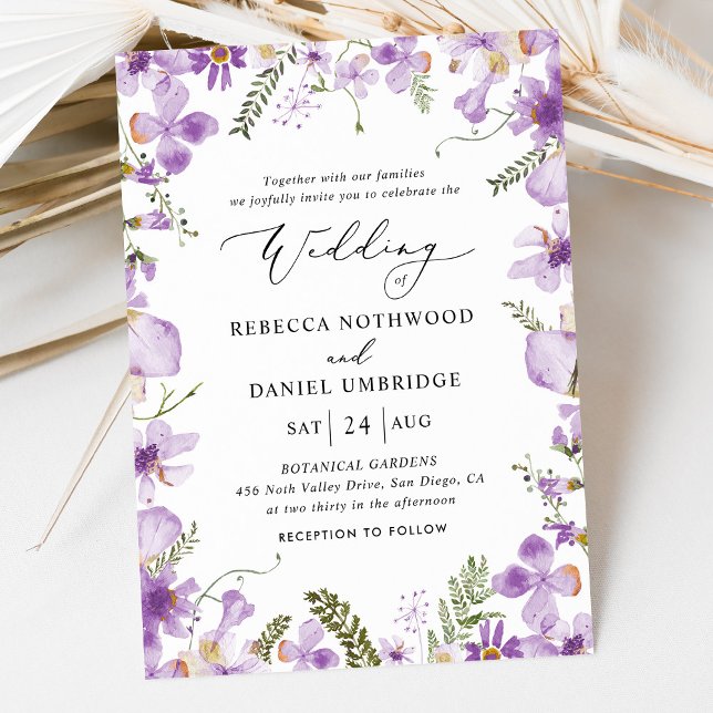 Modern Purple Watercolor Floral Wedding Invitation (Creator Uploaded)