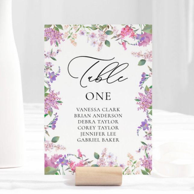 Modern Purple Watercolor Wildflowers Wedding  Table Number (Creator Uploaded)