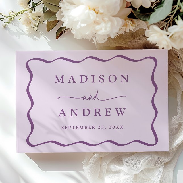 Modern Purple Wavy Frame Photo Wedding Guest Book (Creator Uploaded)