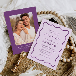 Modern Purple Wavy Frame Photo Wedding Invitation