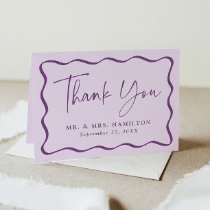 Modern Purple Wavy Frame Photo Wedding Thank You Card
