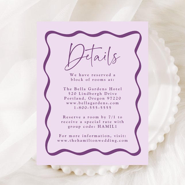 Modern Purple Wavy Frame Wedding Details Enclosure Card (Creator Uploaded)