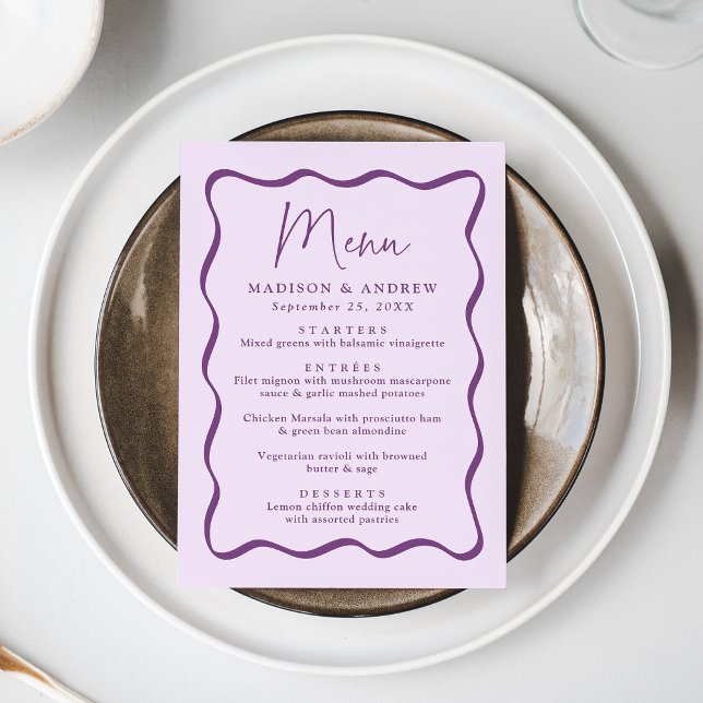 Modern Purple Wavy Frame Wedding Menu (Creator Uploaded)