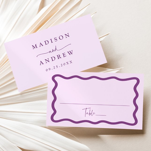 Modern Purple Wavy Frame Wedding Place Card (Creator Uploaded)
