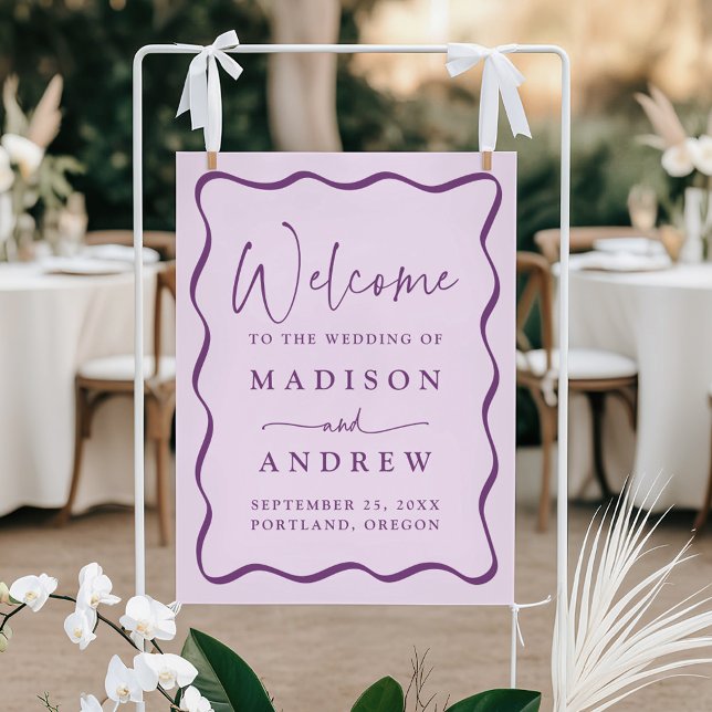 Modern Purple Wavy Frame Wedding Welcome Poster (Creator Uploaded)
