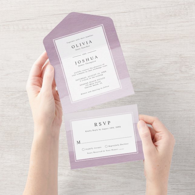 Modern Purple Wedding All In One Invitation (Tearaway)