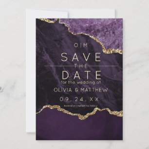 Modern Purple Wedding  Gold Glitter Agate Wedding  Invitation