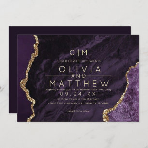 Modern Purple Wedding  Gold Glitter Agate Wedding  Invitation